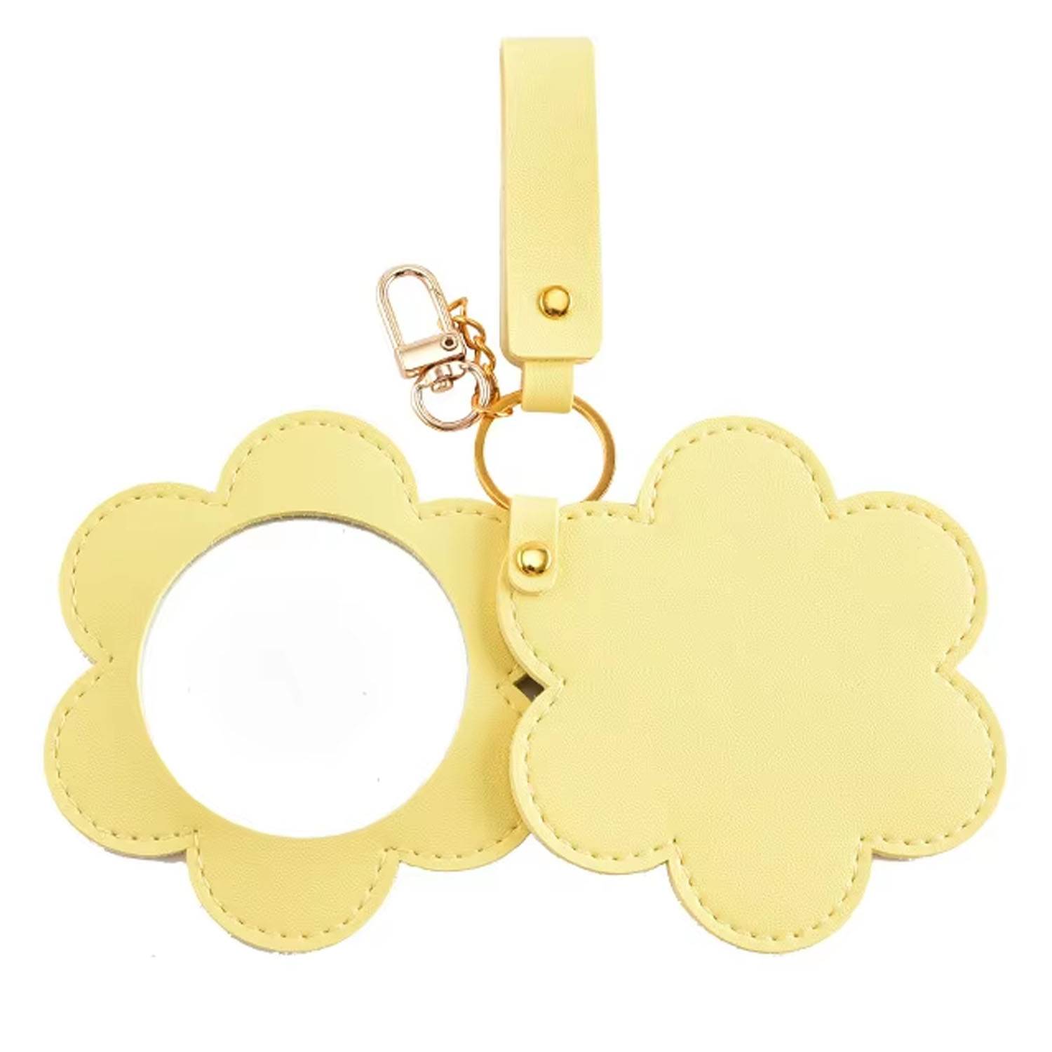 PU Leather Rotating Flower Makeup Mirror Keychain 4