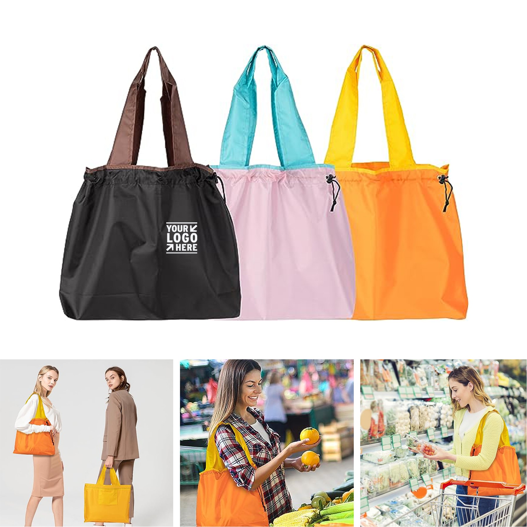 Colorful Washable Foldable Shopping Reusable Grocery Lightweight Tote Bag, custom tote bag with logo imprint 2