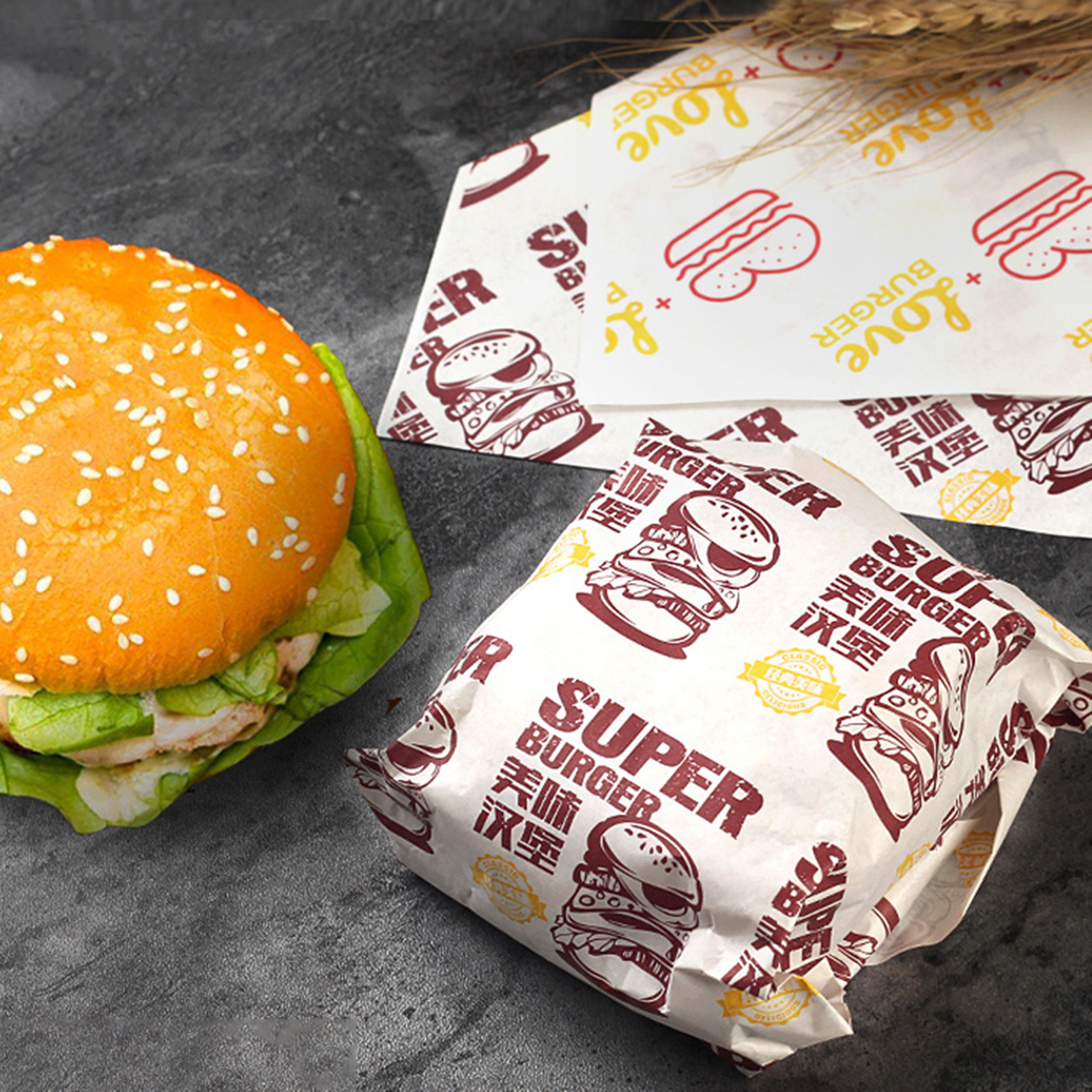 Customized Food Hamburger Wrapper Paper Basket Liners Wrapping Tissue 8