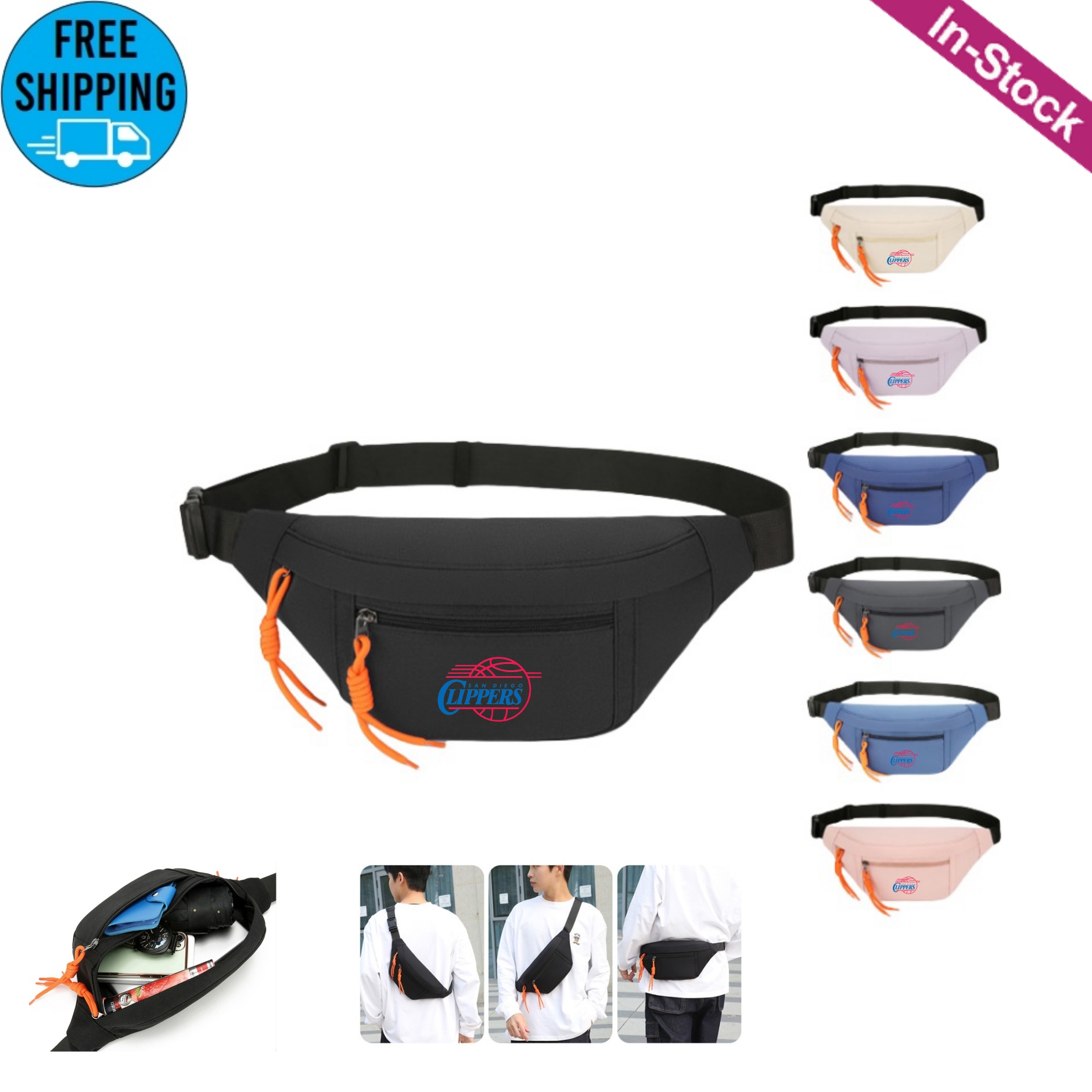 Large Crossbody Fanny Pack with 3 Zipper Pockets 7