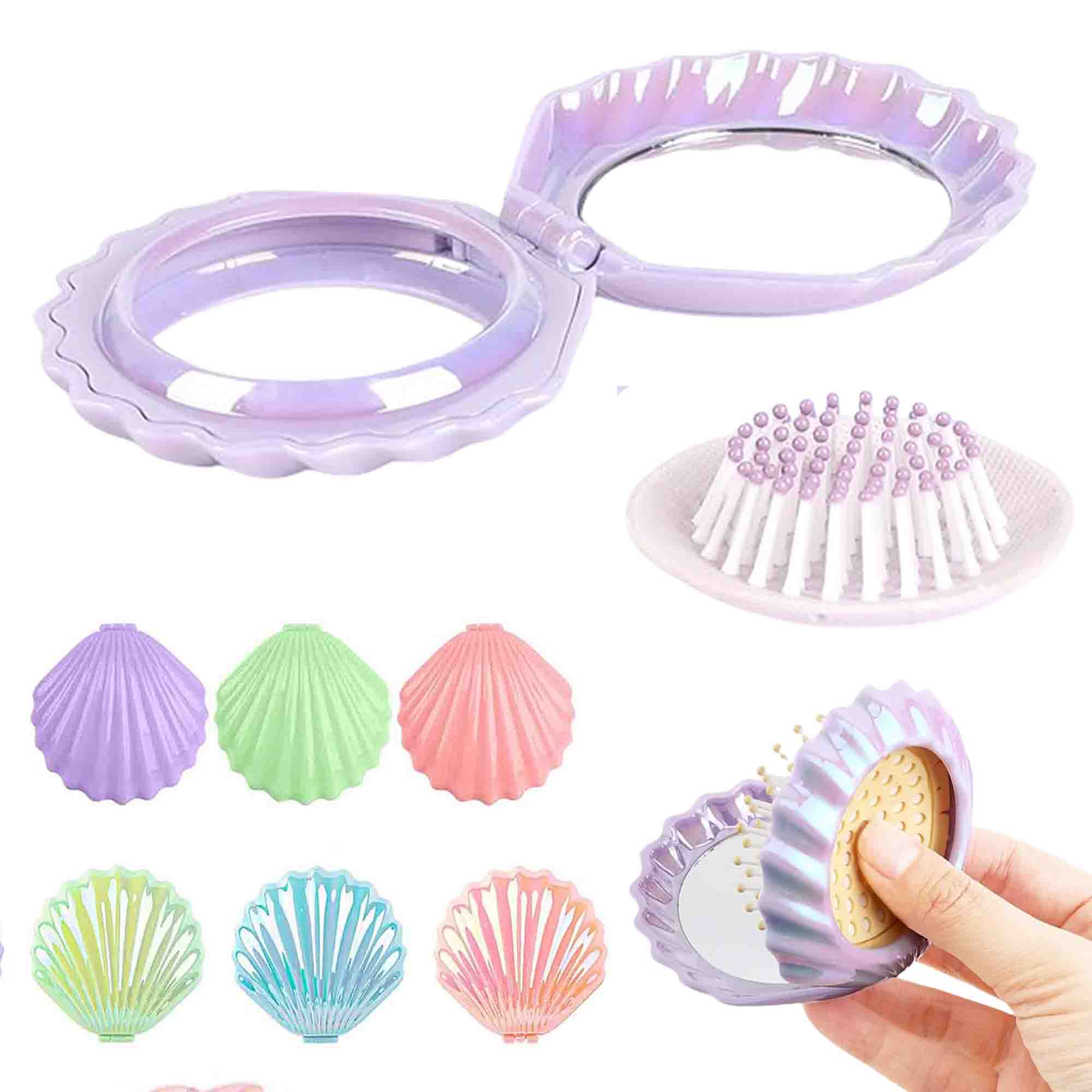 Folding Travel Hairbrush Makeup Comb with Mirror 2