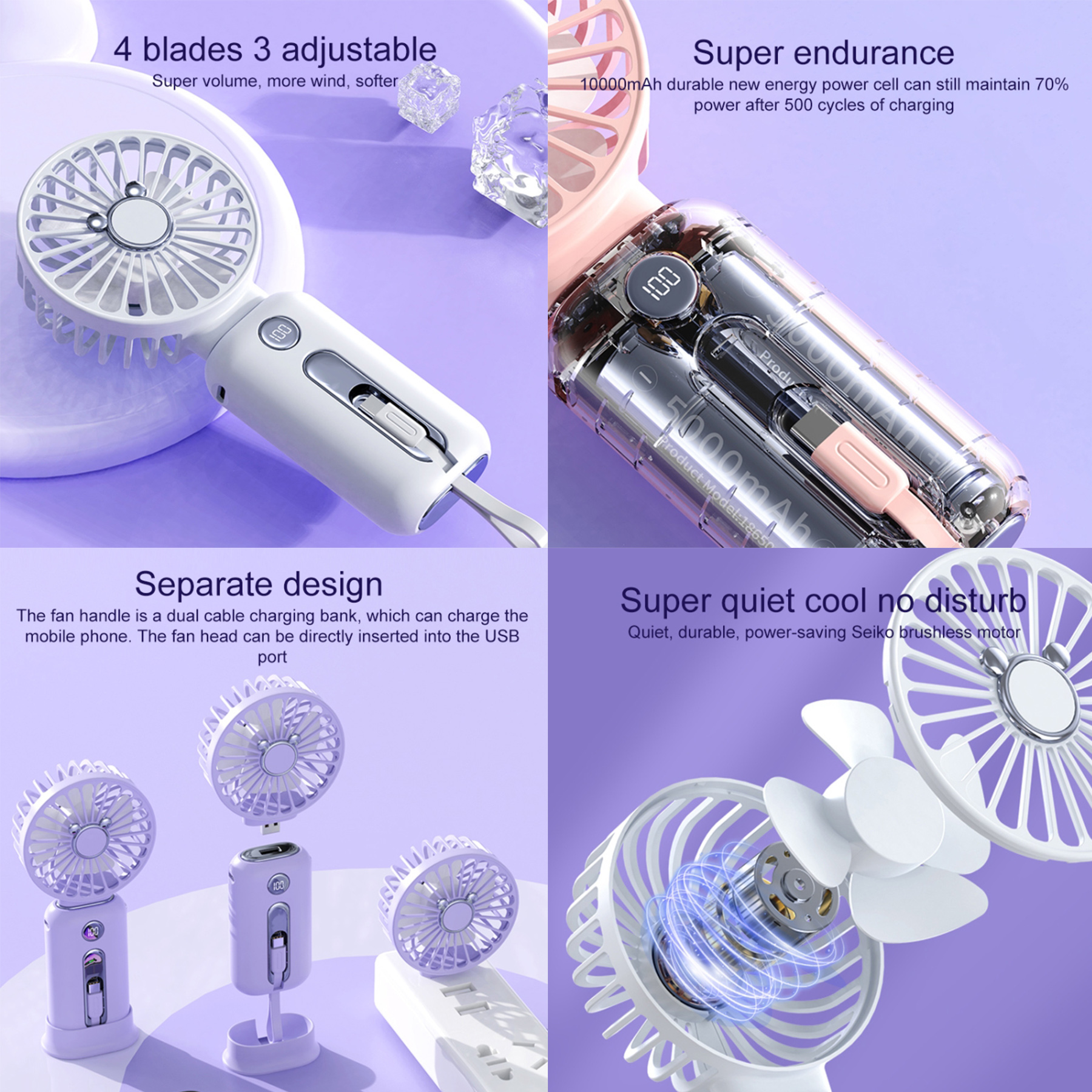 Portable Small Handheld Fan And 10000mAh Power Bank 2
