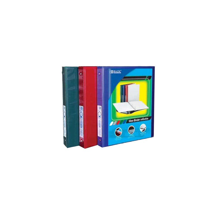 1" 3-Ring View Binders - 3 Colors 2 Pockets PVC 2
