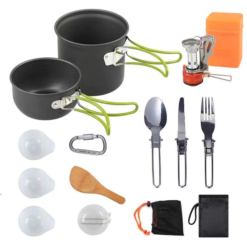 Camping Cookware Mess Kit Set with Stove 10pcs set 2