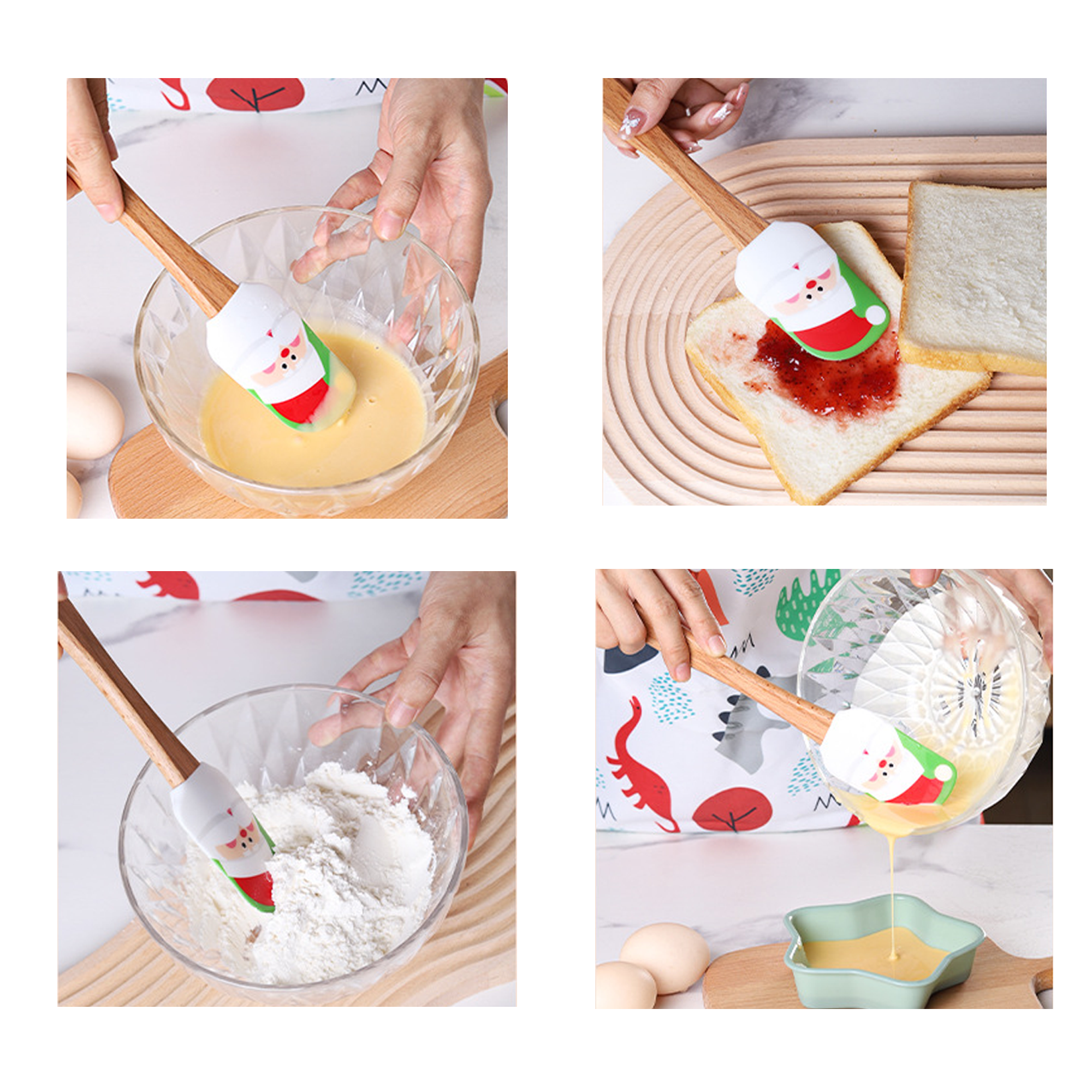MOQ 10 Wood Handle Silicone Scraper for Festive Cooking 2