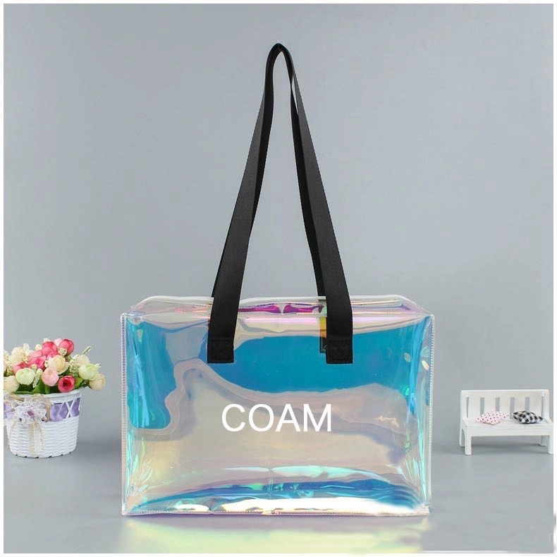 Holographic Rainbow Shopping Bag With Zipper (10X4X8 In) 1