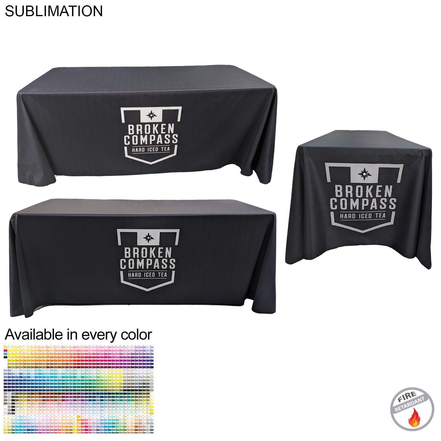 6' LazerCut 4-Sided PREMIUM Sublimated Tablecloth, Drape Style, Closed Back