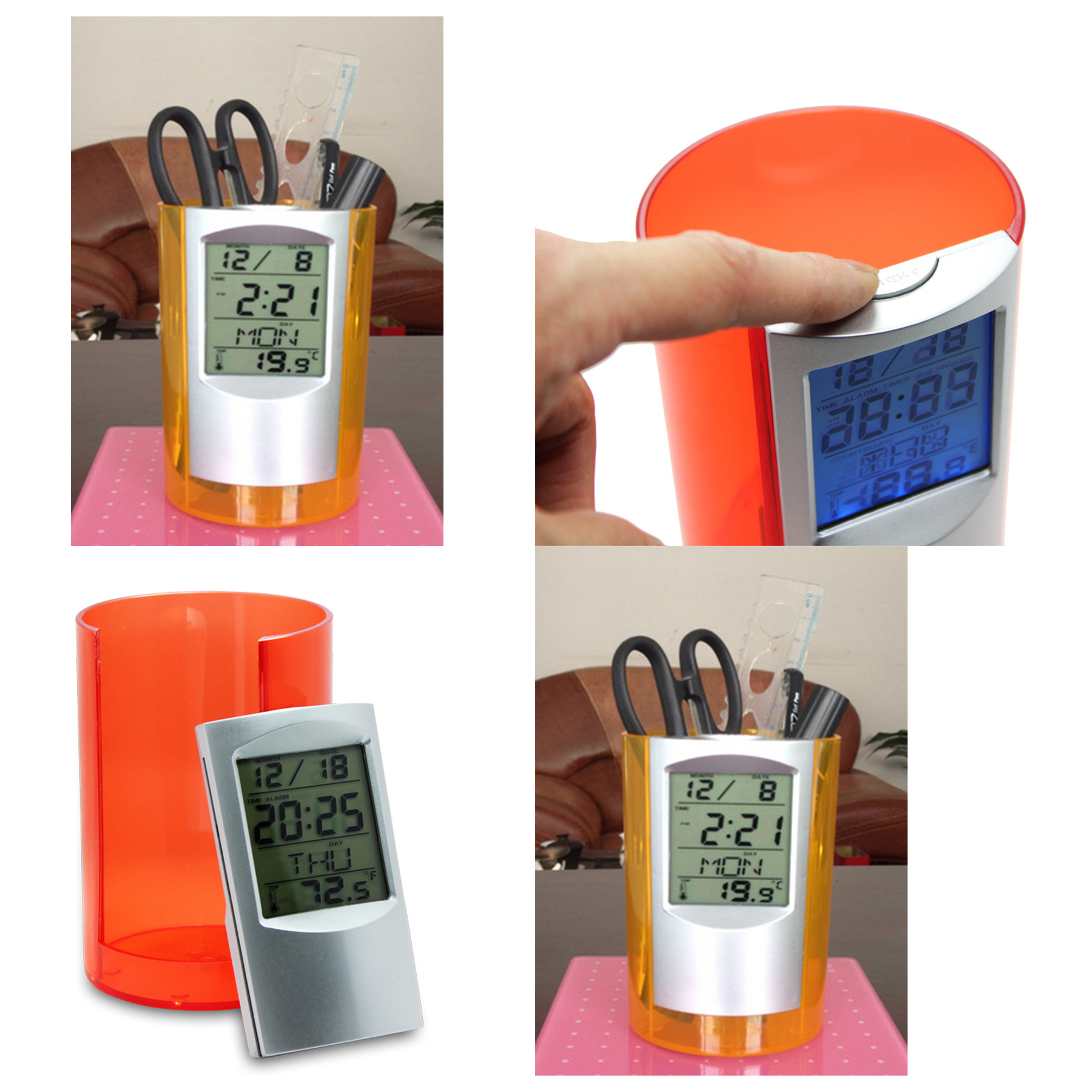 Digital Alarm Clock Pen Pencil Holder