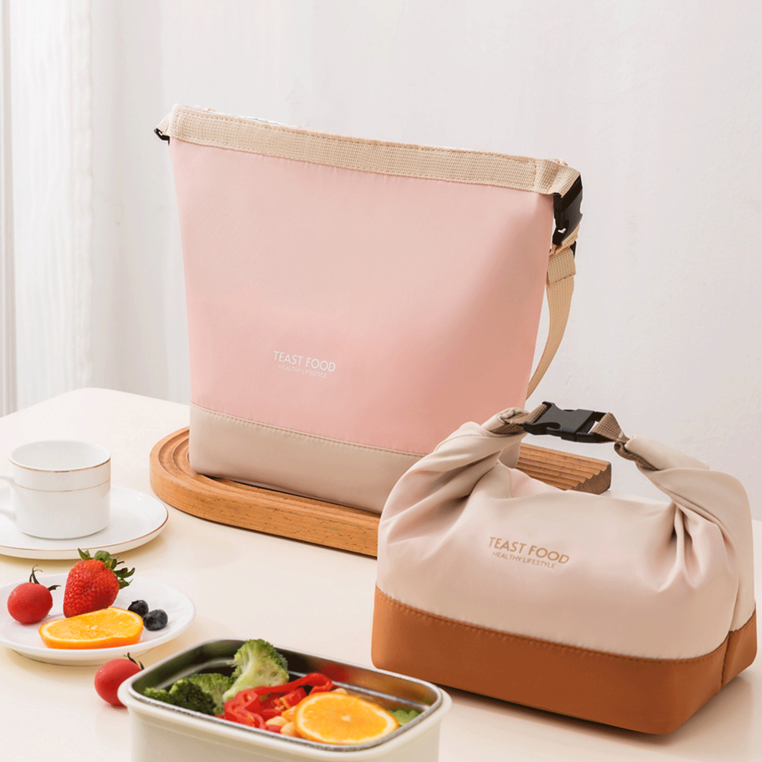 Portable Color-Block Oxford Insulated Tote Crossbody Bag 1