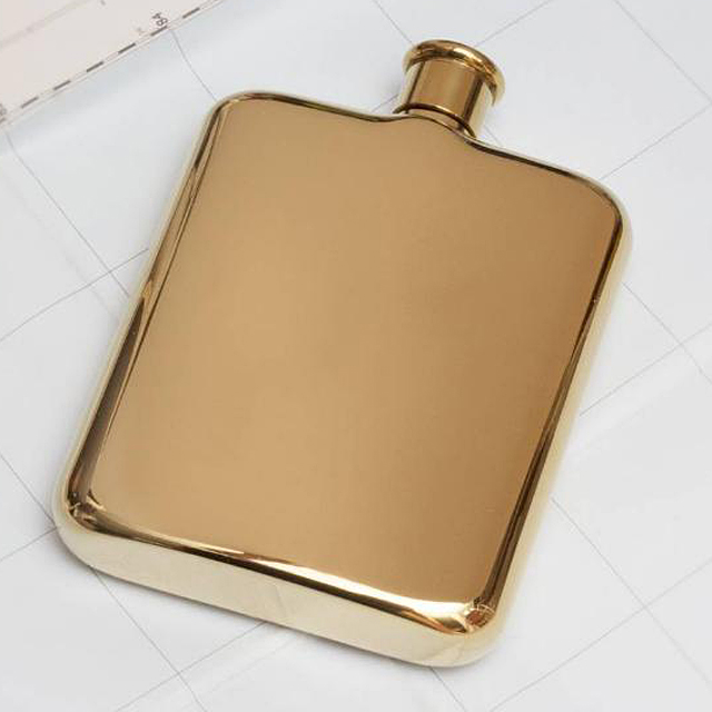 Gold Color Mirror Finished Hip Flask 6oz 6