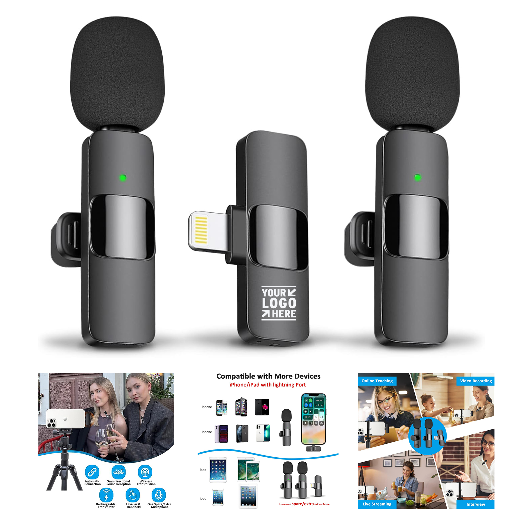 Professional Wireless Lavalier Lapel Microphone Cordless Omnidirectional Condenser Recording Mic
