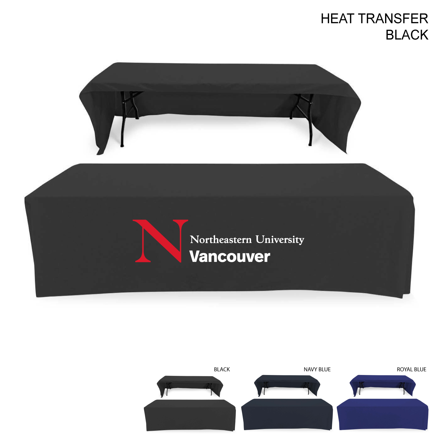 Polycotton Twill Table Throw for 8' Table, Drape style, 3 sided, Open Back, Heat Transfer logo 2
