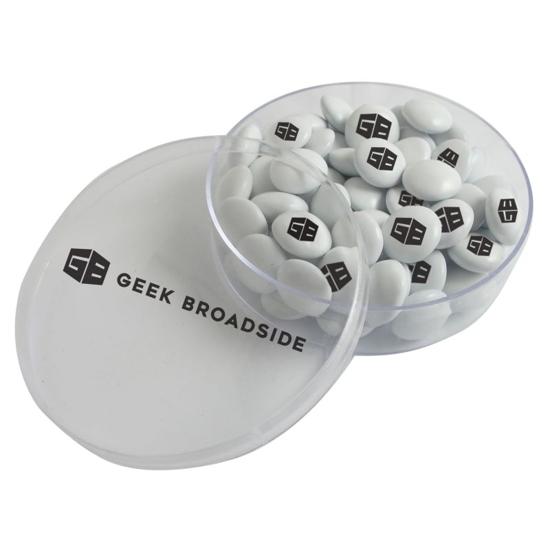 Small Round Acrylic with Imprinted Chocolate Buttons 1