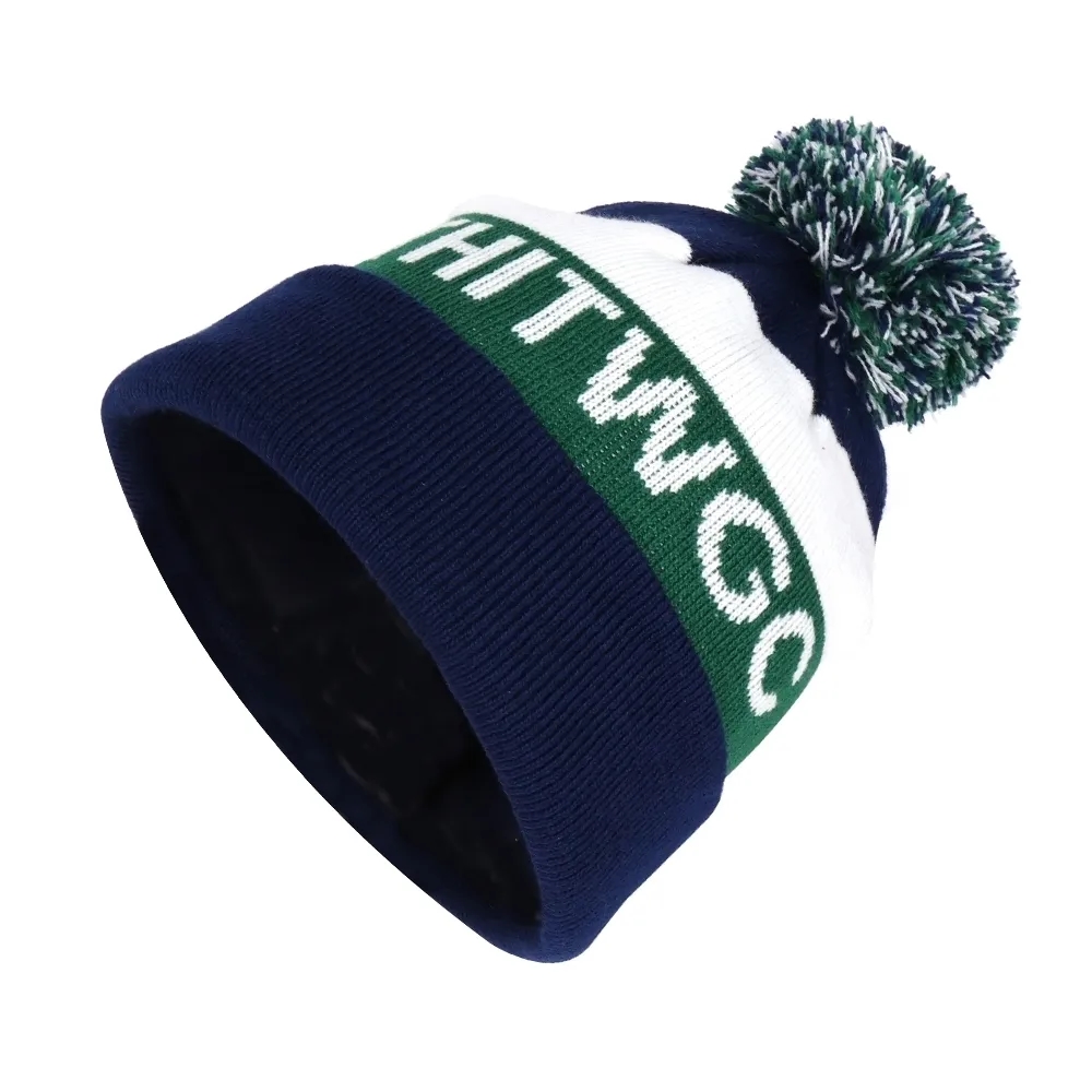Customezizeable Tri-Tone Pom Beanie Hat With Cuff 4