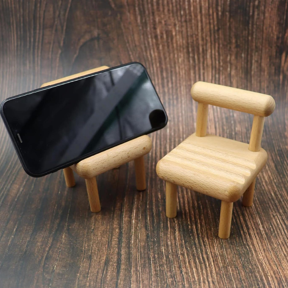 Mini Wooden Chair Phone Stand Desk Display Mobile Holeder 2