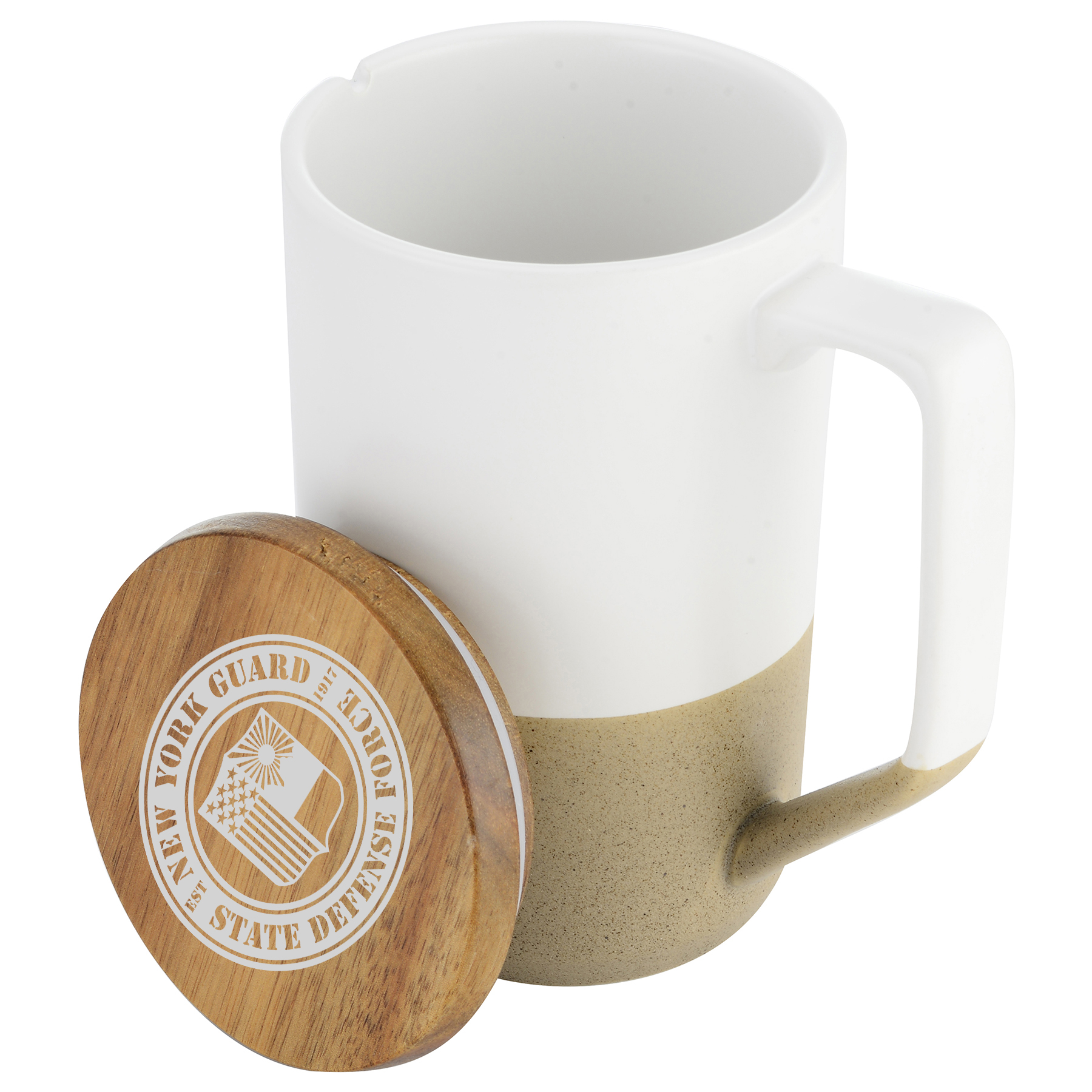 Imari Modern Two-Tone 15oz Mug with Curved Handle and Wood Lid 10