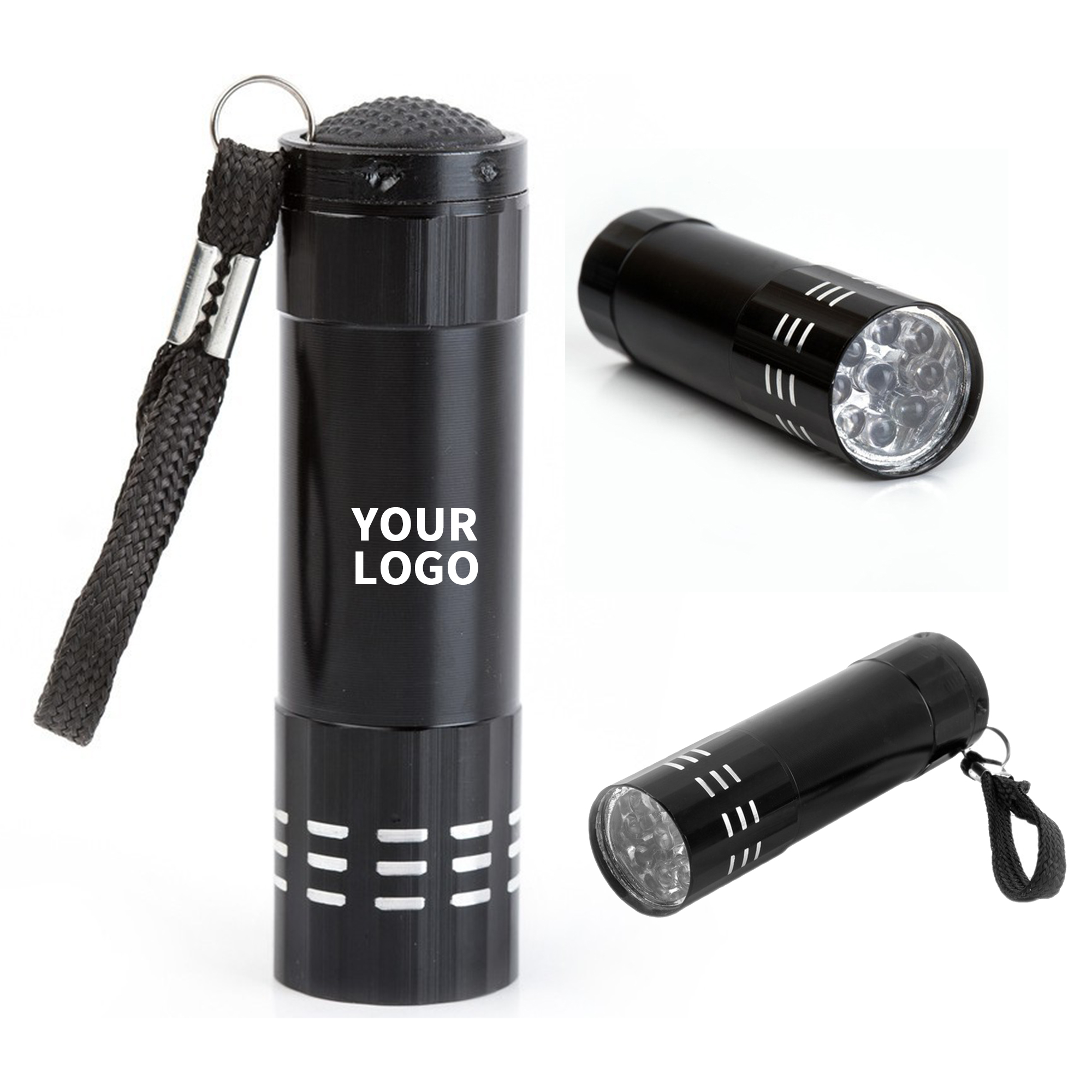 Aluminum Alloy Flashlight With Nine Led And Strap 3.2" 2