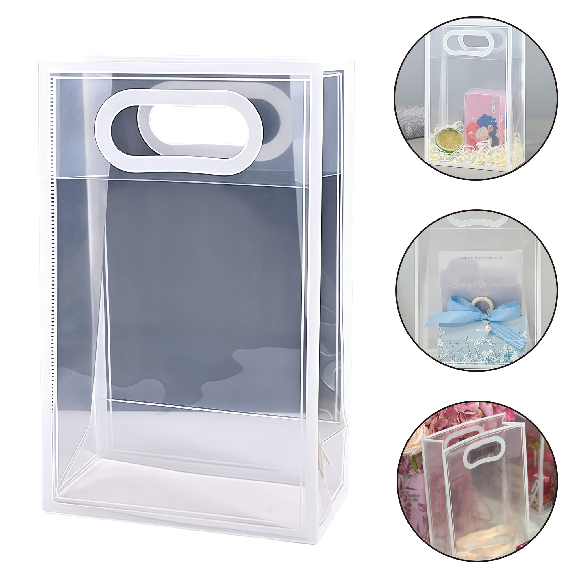 White Transparent Gift Bags for Cosmetics Wedding Favor Bags Clear Handled Plastic Bags Premium Feel 1