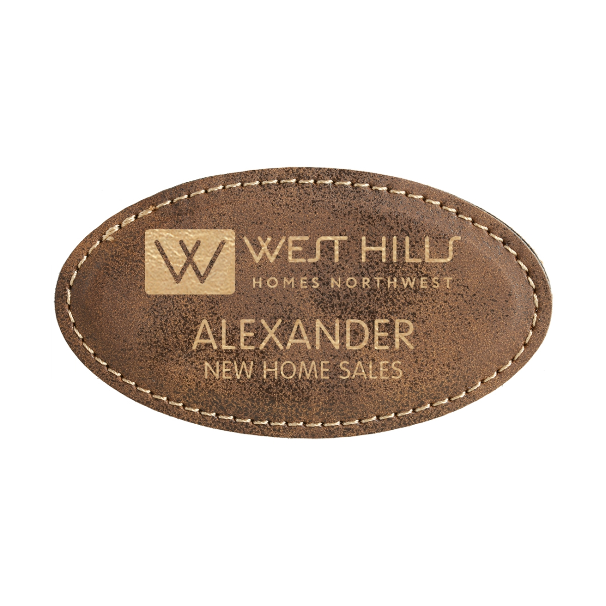 Laser Engraved Stitched Leatherette Badge w/ Magnetic Back (1.75"X3.25") Oval 1