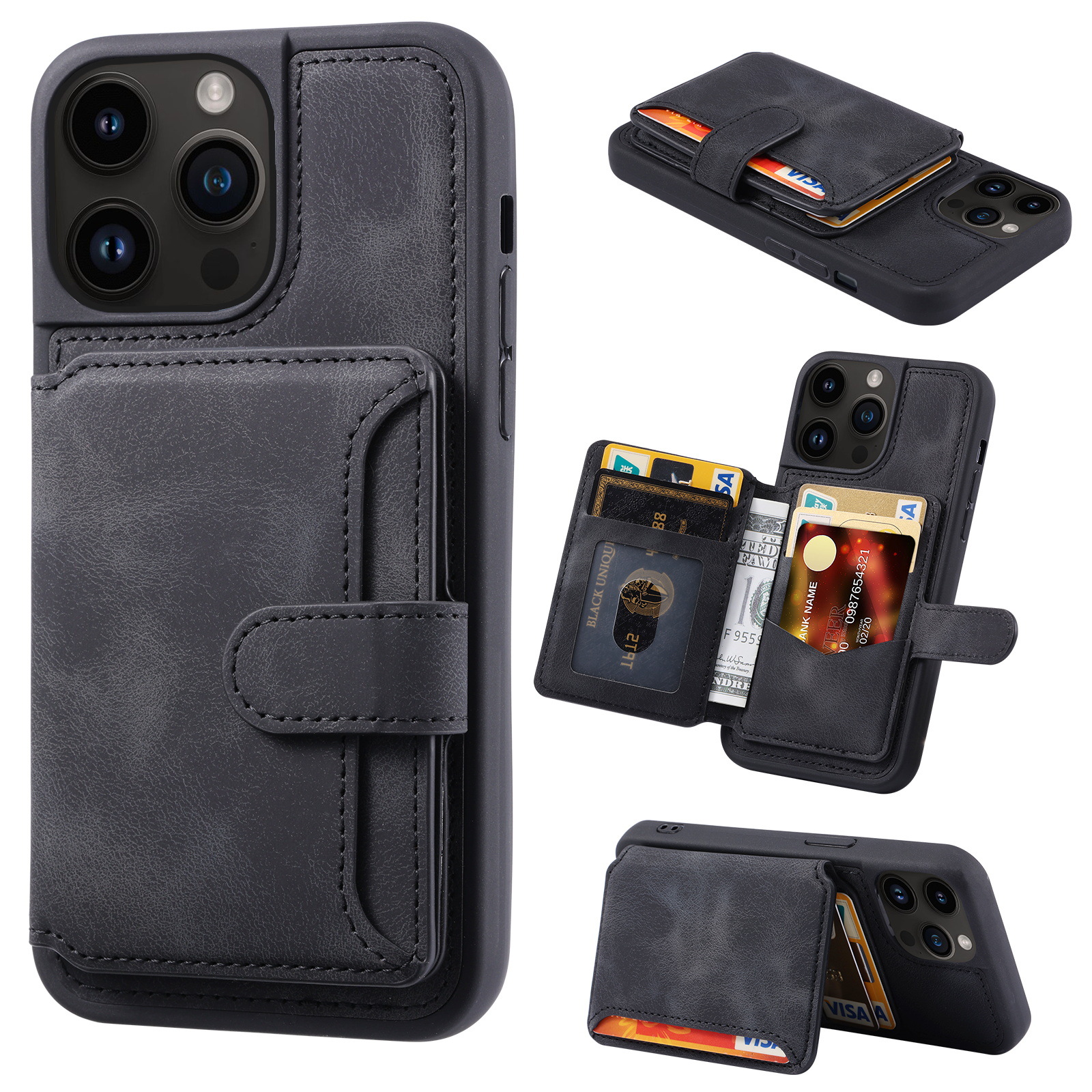 Phone Wallet Case With Magnetic Back Flip Card Holder 2