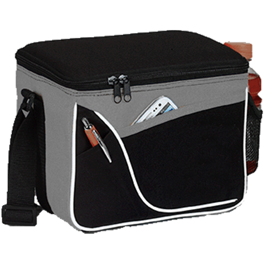 600D Two-Tone Insulated 6 Pack Cooler Bag w/ Front Pocket & Side Mesh (9" x 7" x 6")