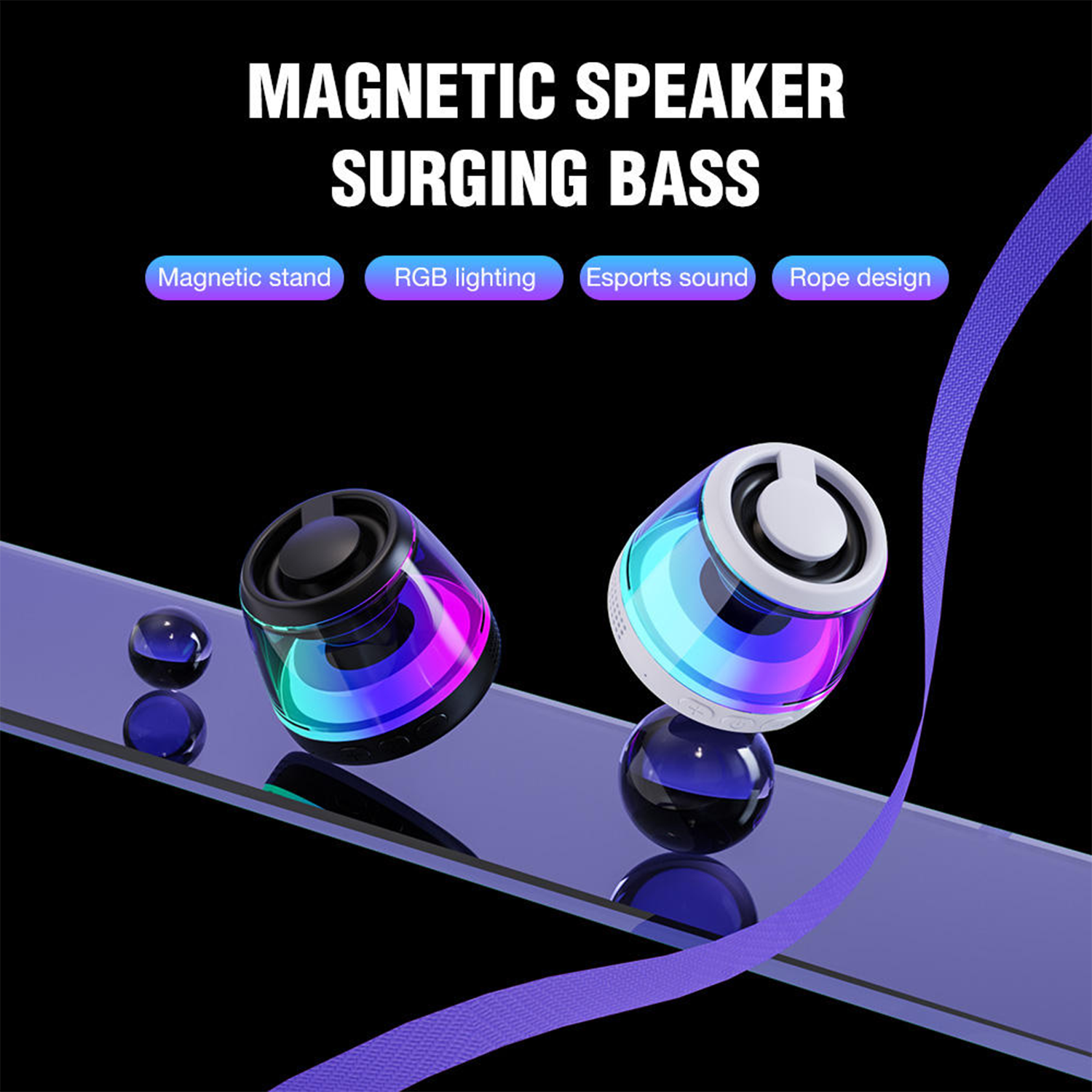 Portable Mini Bluetooth Speaker - Magnetic Base & RGB LED 8