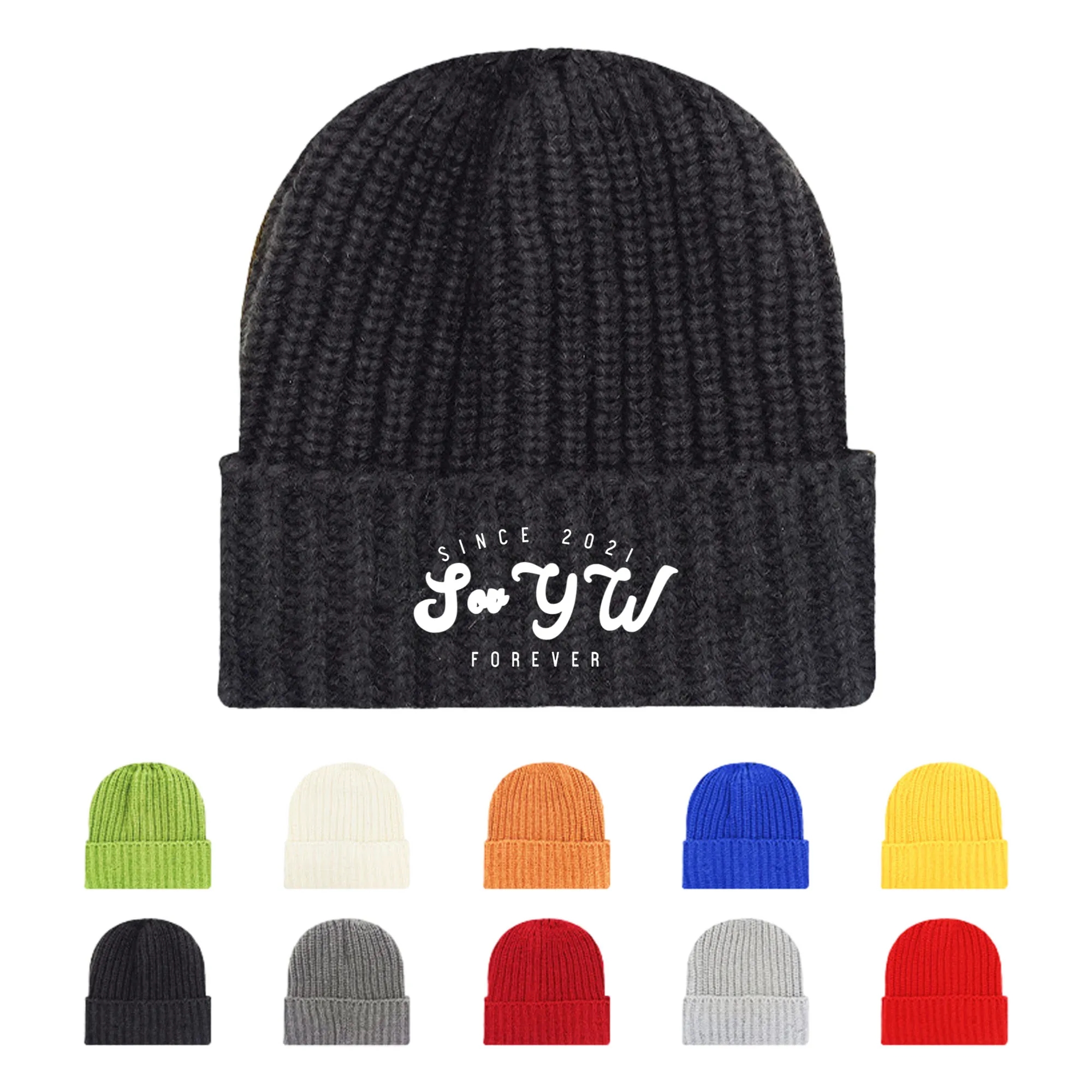 High Quality Warm Chunky Stitch Strip Knit Hat MOQ 100 5
