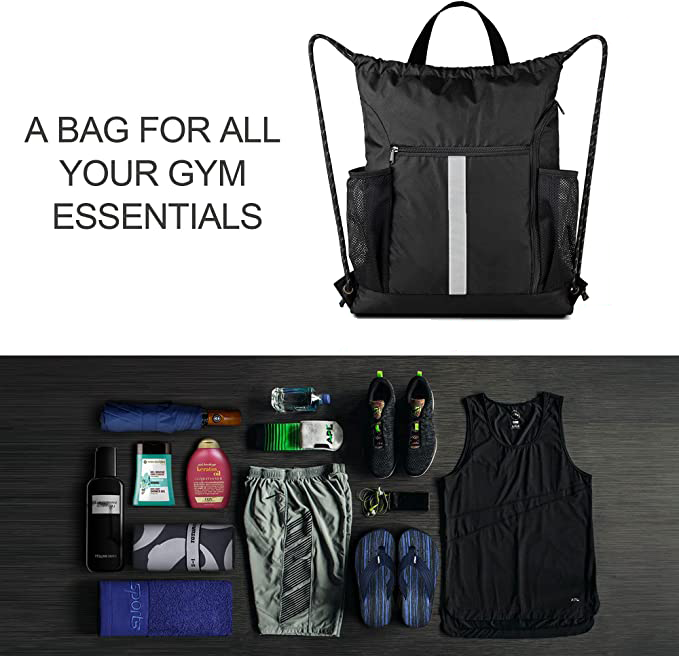 Drawstring Backpack With Shoe Compartment and Water Bottle 18