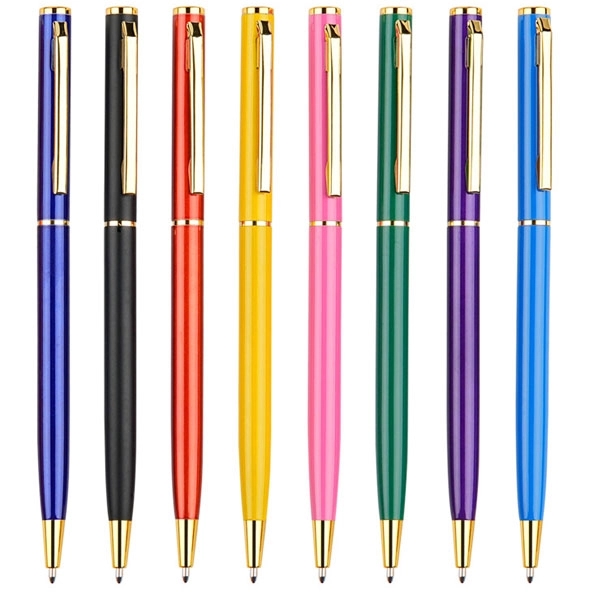 Slim Twist Metal Hotel Pen With Gold Trim 5
