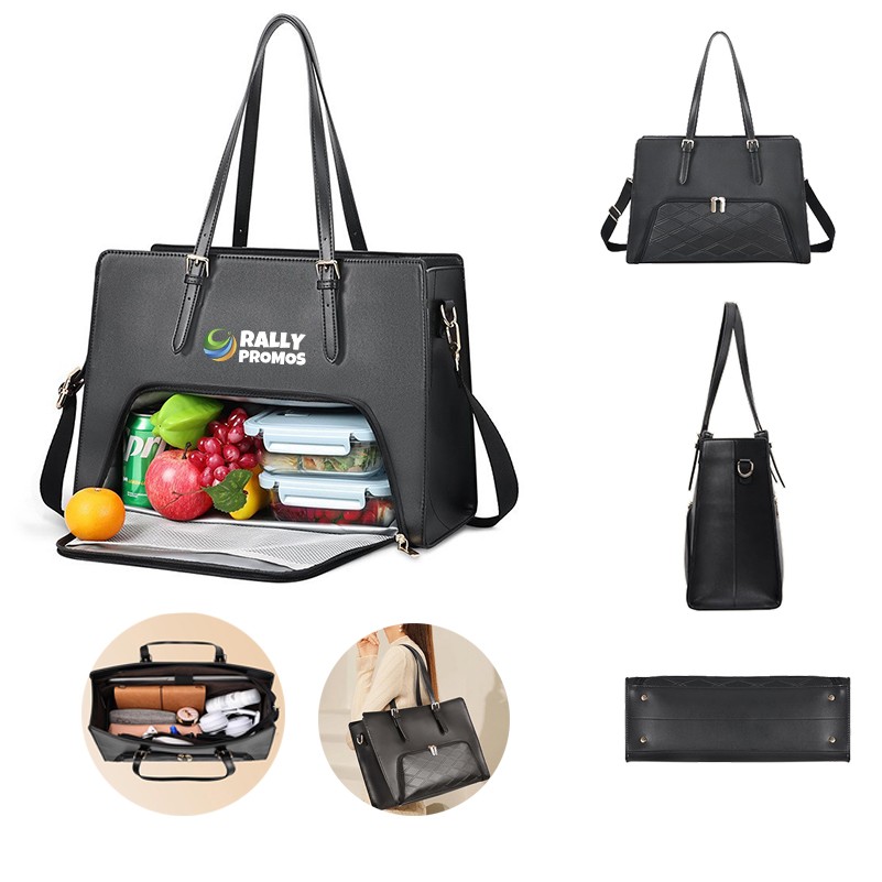 PU Leather Laptop Tote Bag with Insulated Lunch Compartment 5