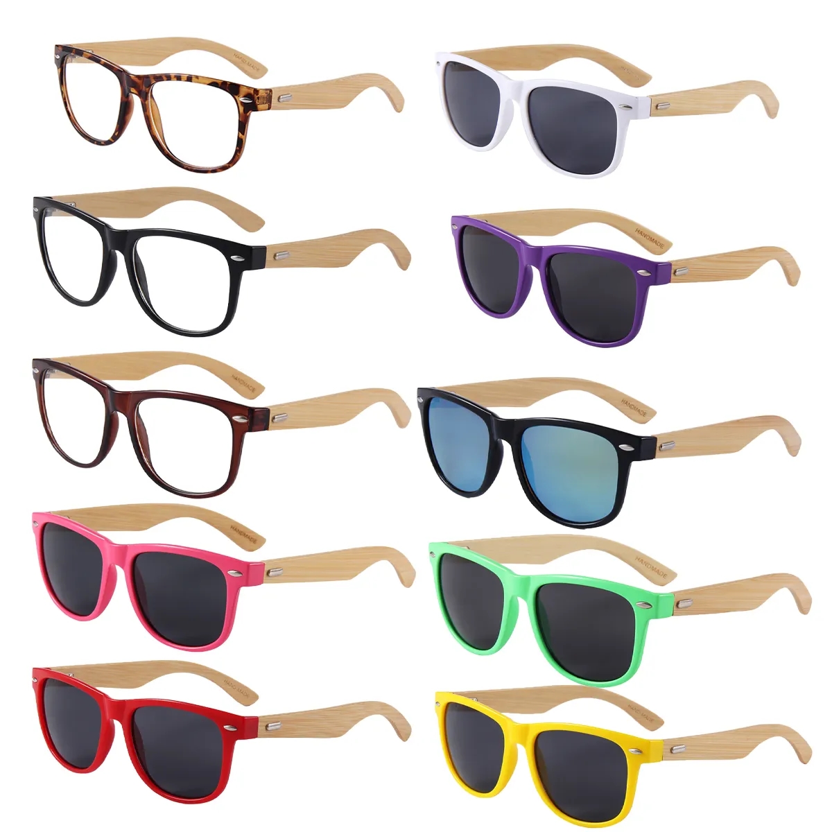 Classic Vintage Big Frame Sunglasses with Bamboo Wood Arms 2