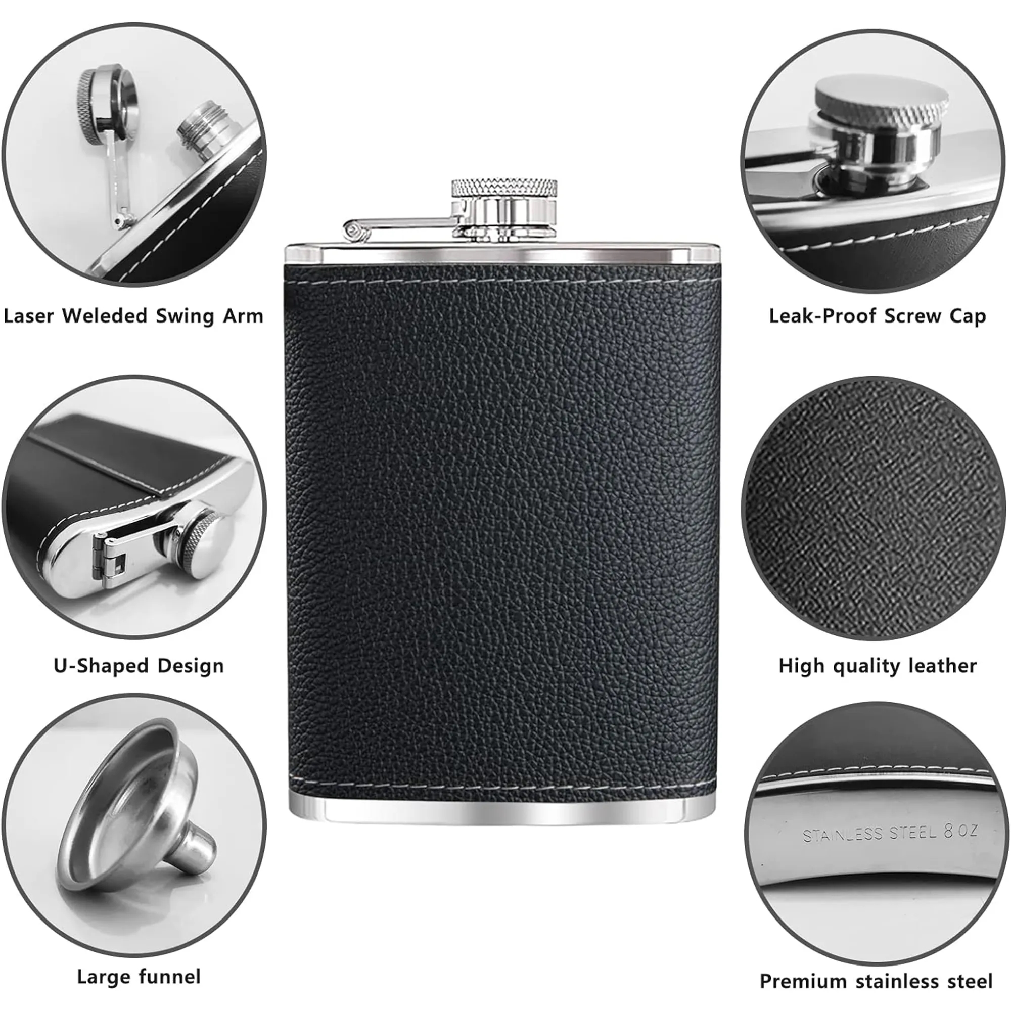 Leather Wrap Hip Flask Gift Set 2