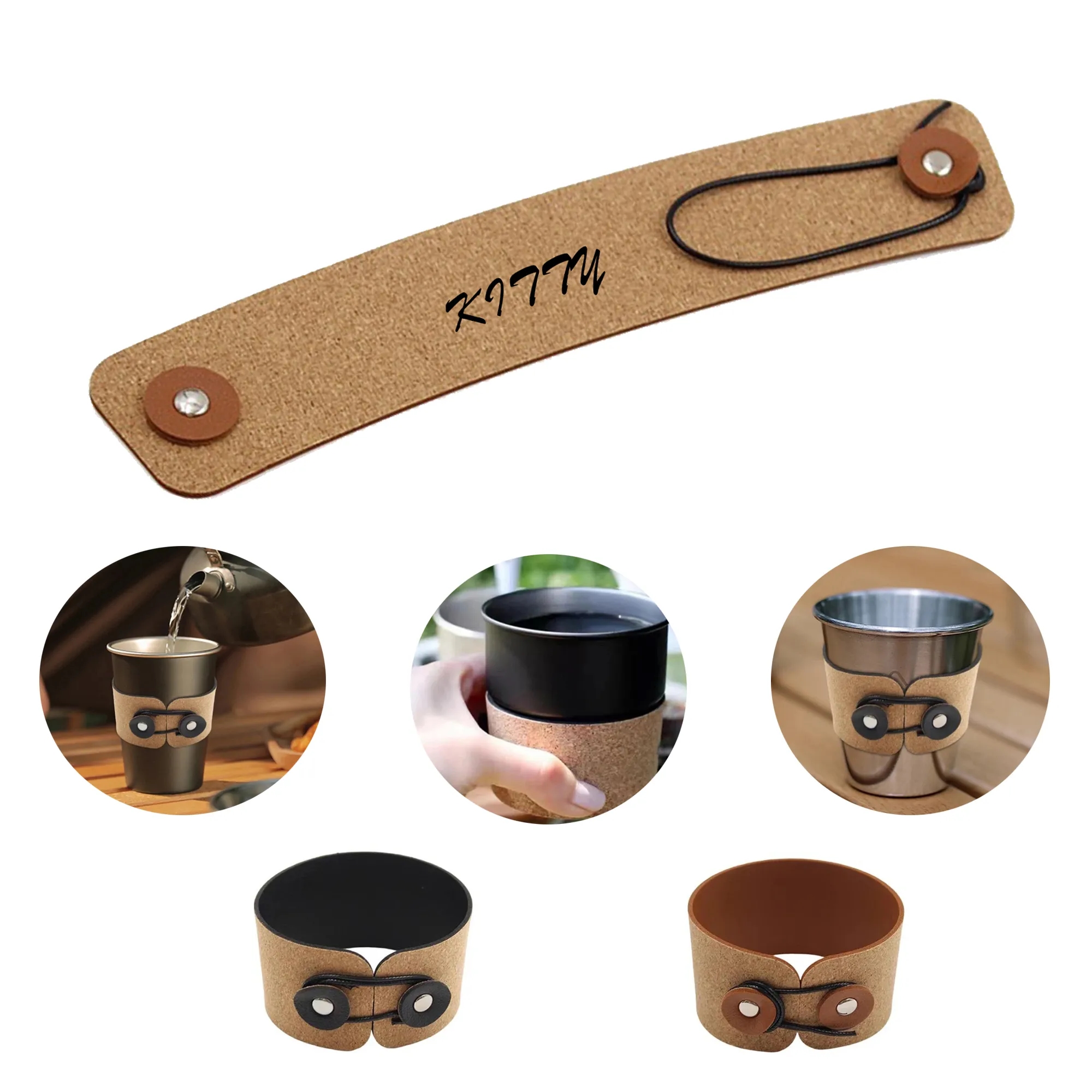 Foldable Natural Color Cork Leather Cup Sleeve