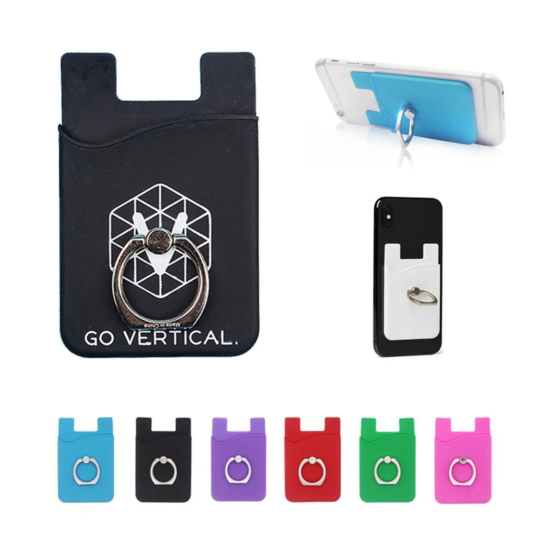 Silicone Card Holder with Metal Ring Phone Stand 1