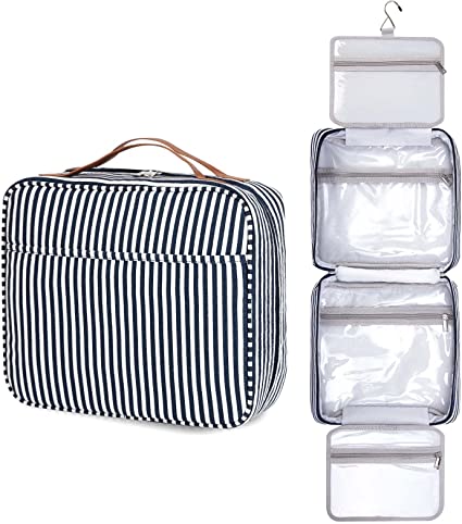 Striped Canvas Travel Waterproof Toiletry Bag / Hook 6