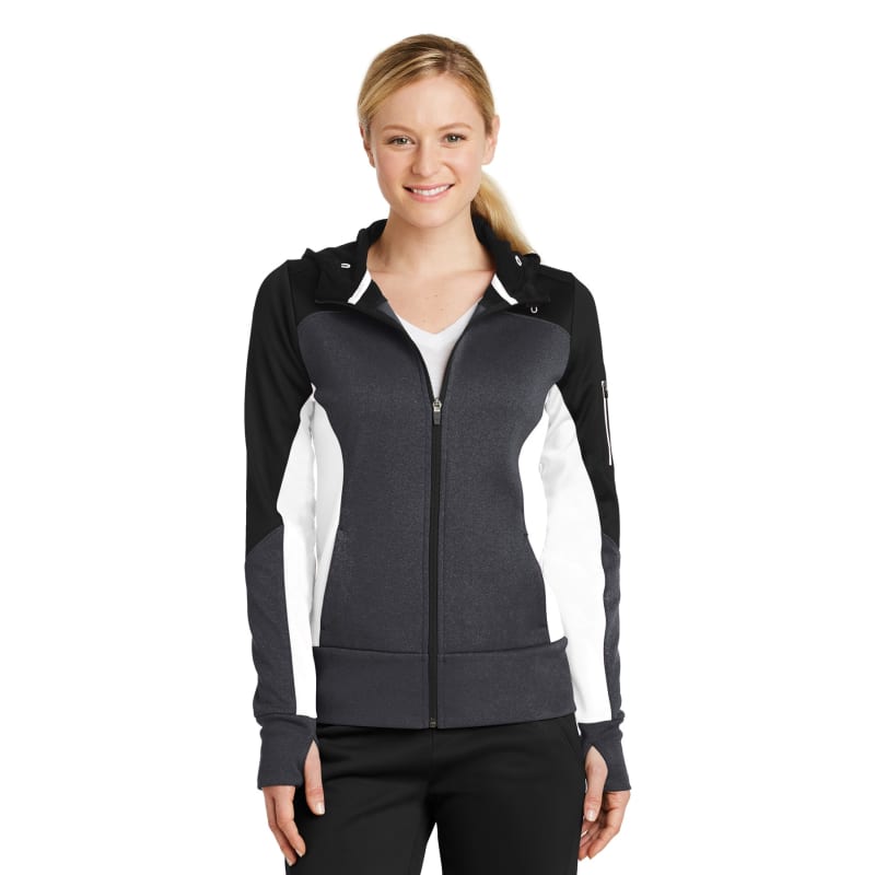 Sport-Tek Women's Tech Fleece Colorblock Full-Zip Hooded Jacket. 12