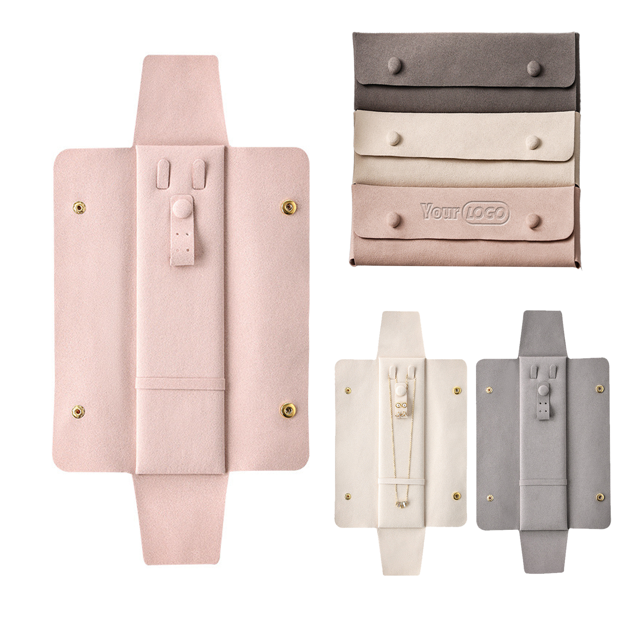 Suede Jewelry Travel Roll With Button Snap 3