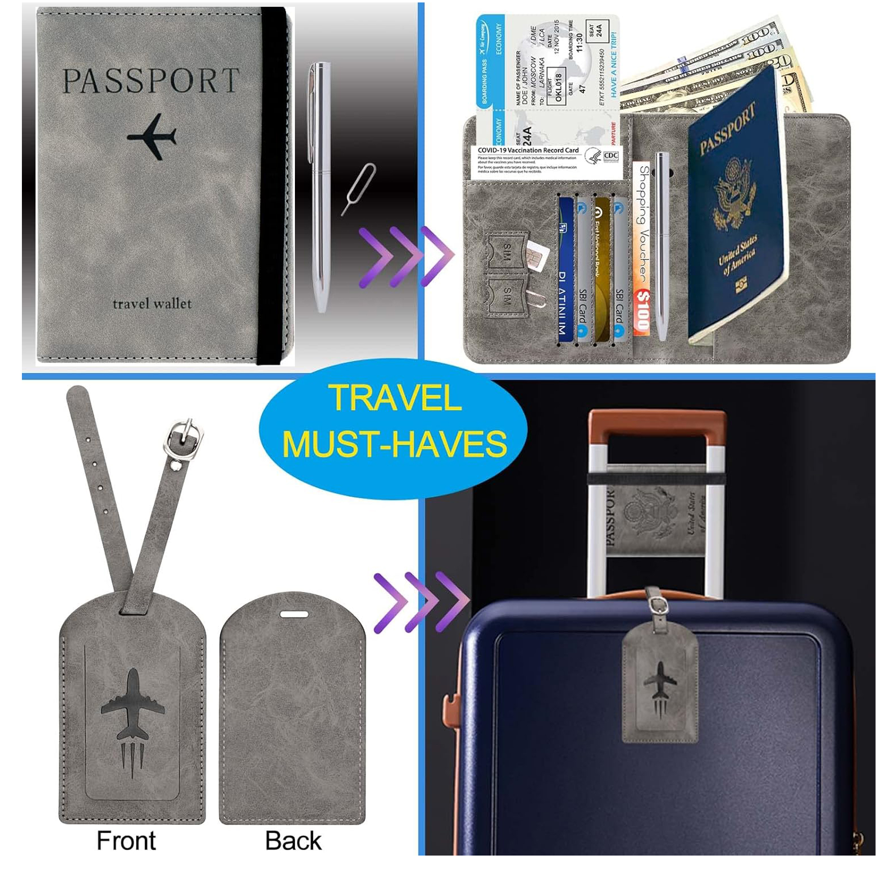 RFID Blocking Passport Holder and Luggage Tag Set 5