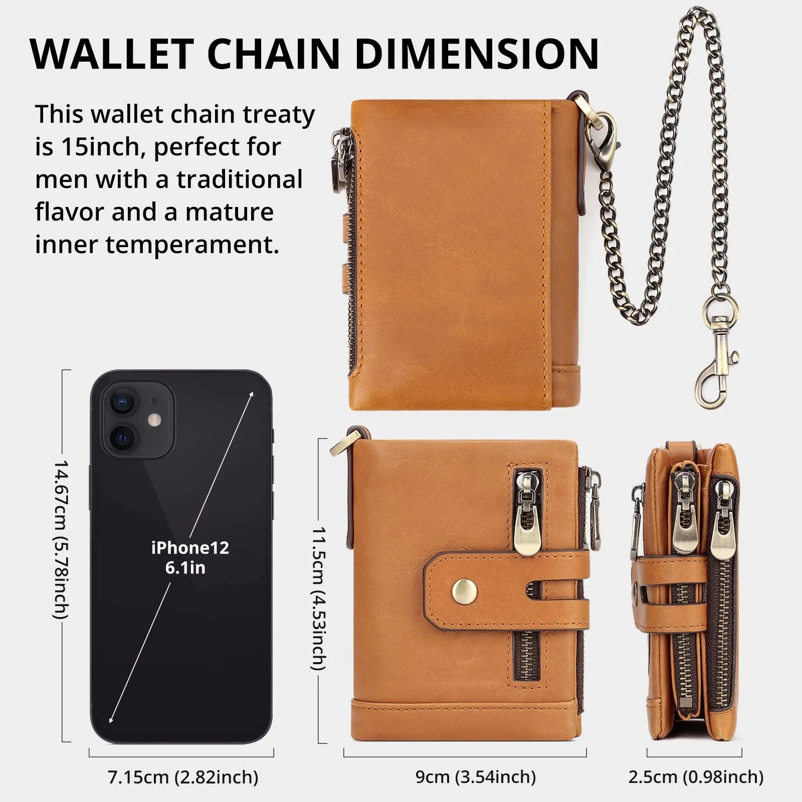 Genuine Leather Detachable Mezzanine RFID Chain Wallet 5