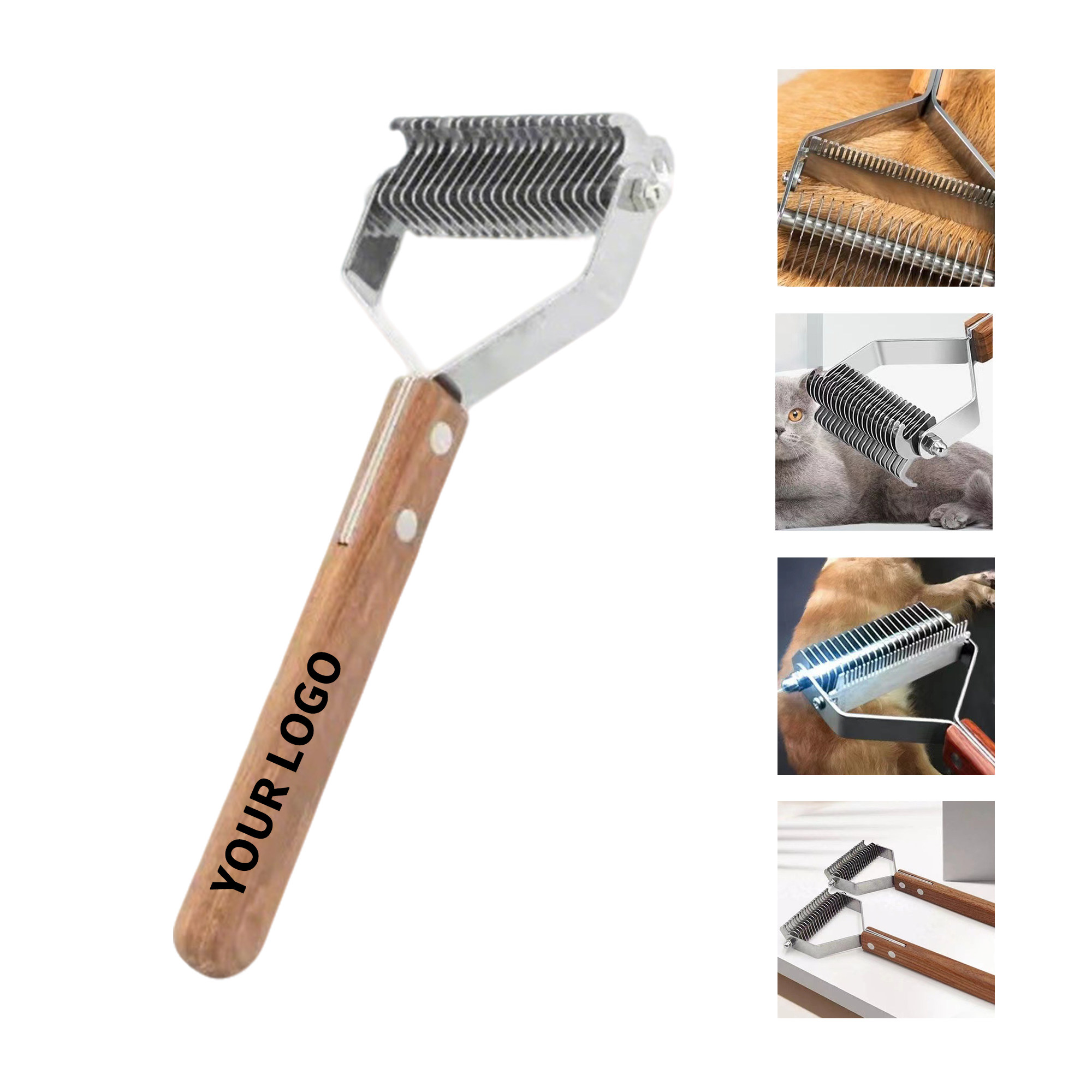 Wood Handle Pet Deshedding Dematting Comb 7.9" Length X 3.4" Width 1