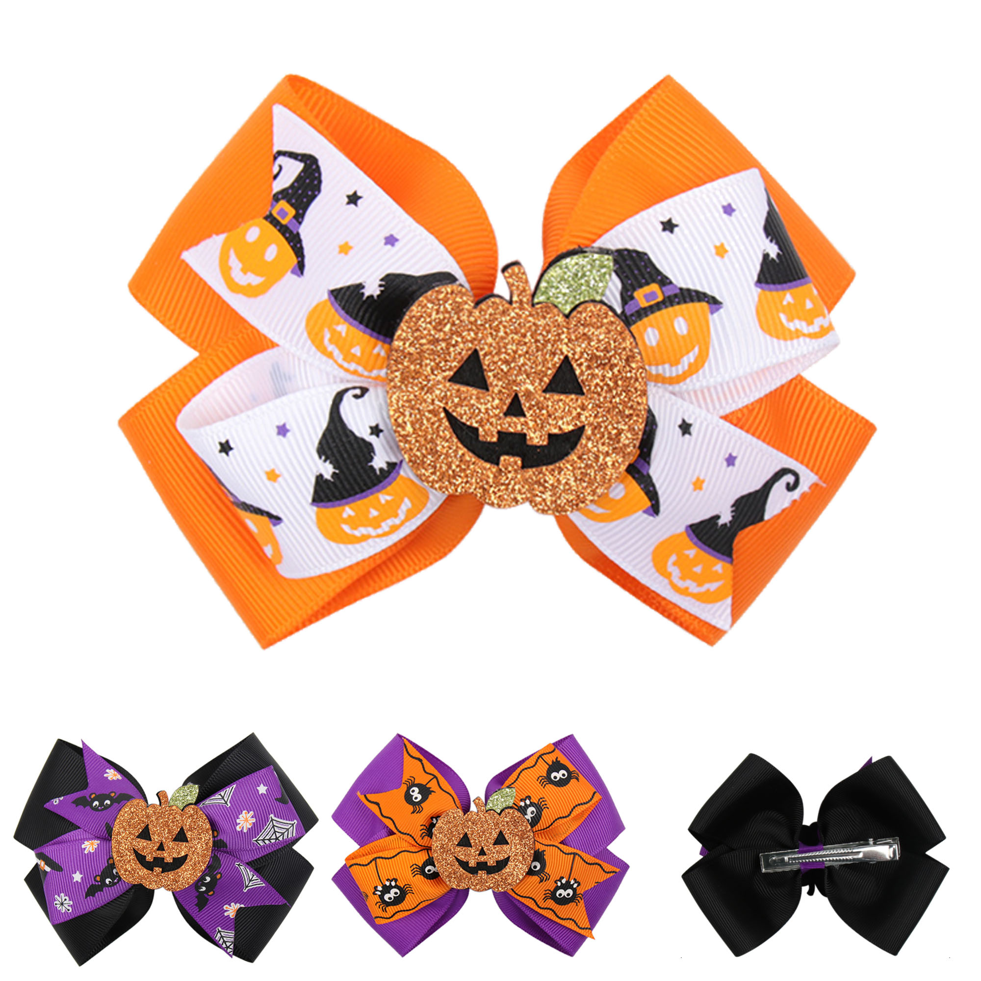 Cute Halloween Spider and Pumpkin Bow Clips for Hair 1