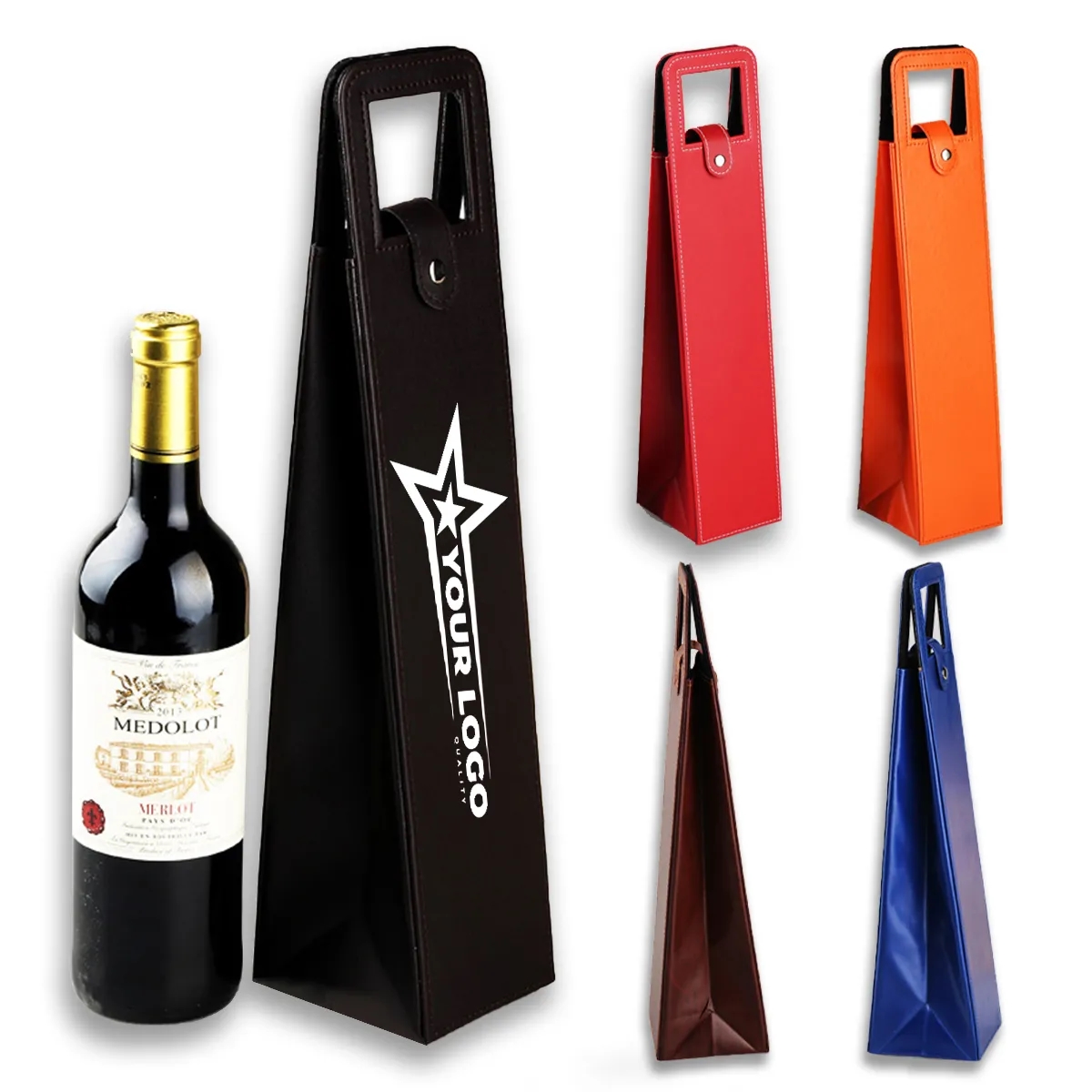 Single Bottle Premium Leather Reusable Wine Bag with Handle 2