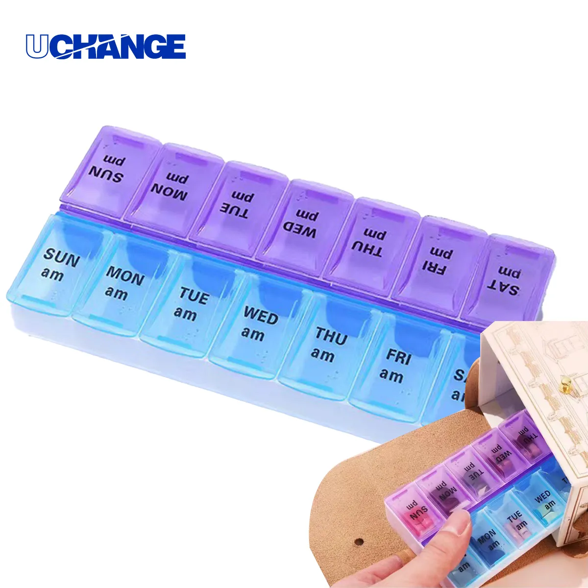 Portable 7 Day 14 Slot Pill Organizer Case 2