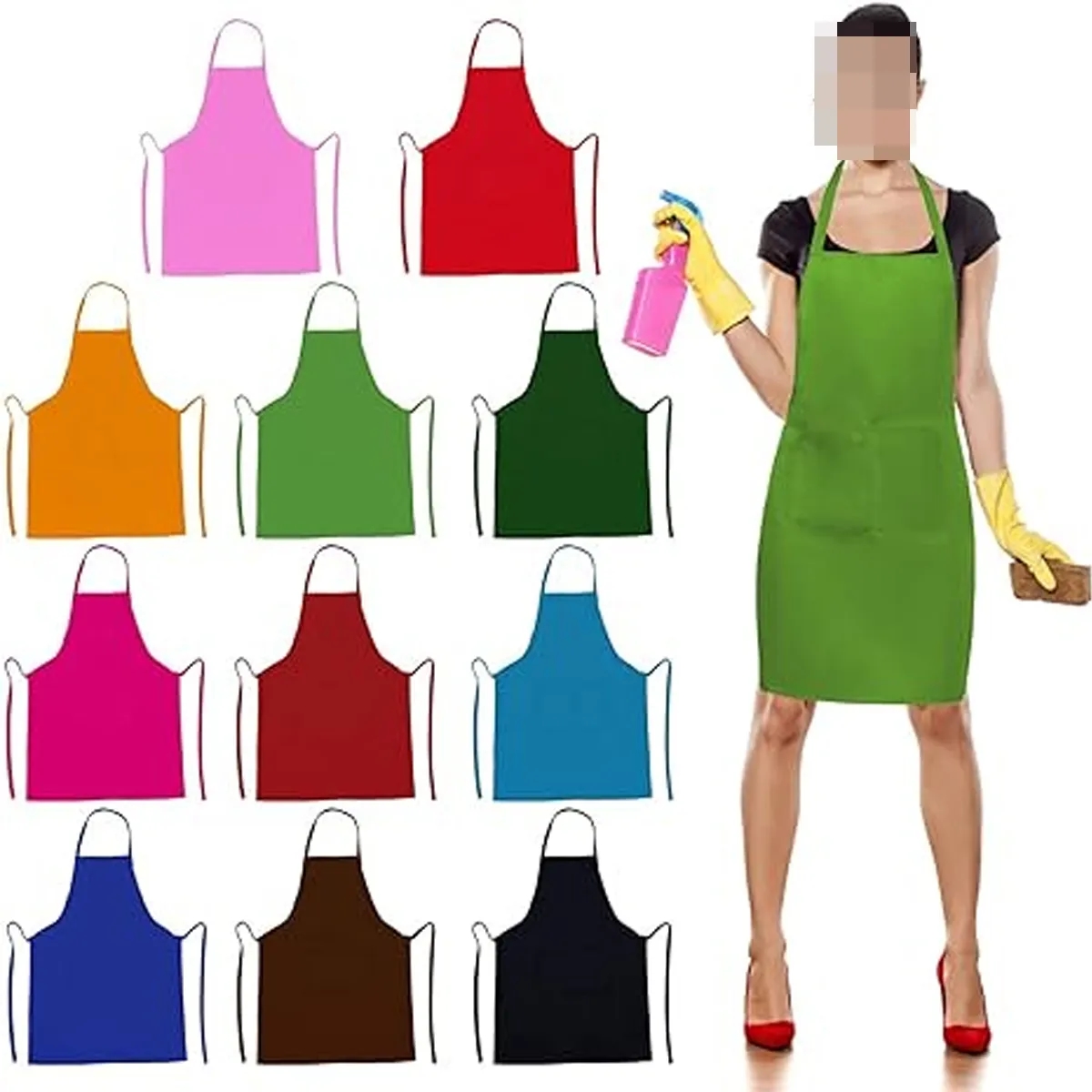 Unisex Comfortable Bib Apron with 2 Pockets Washable 1