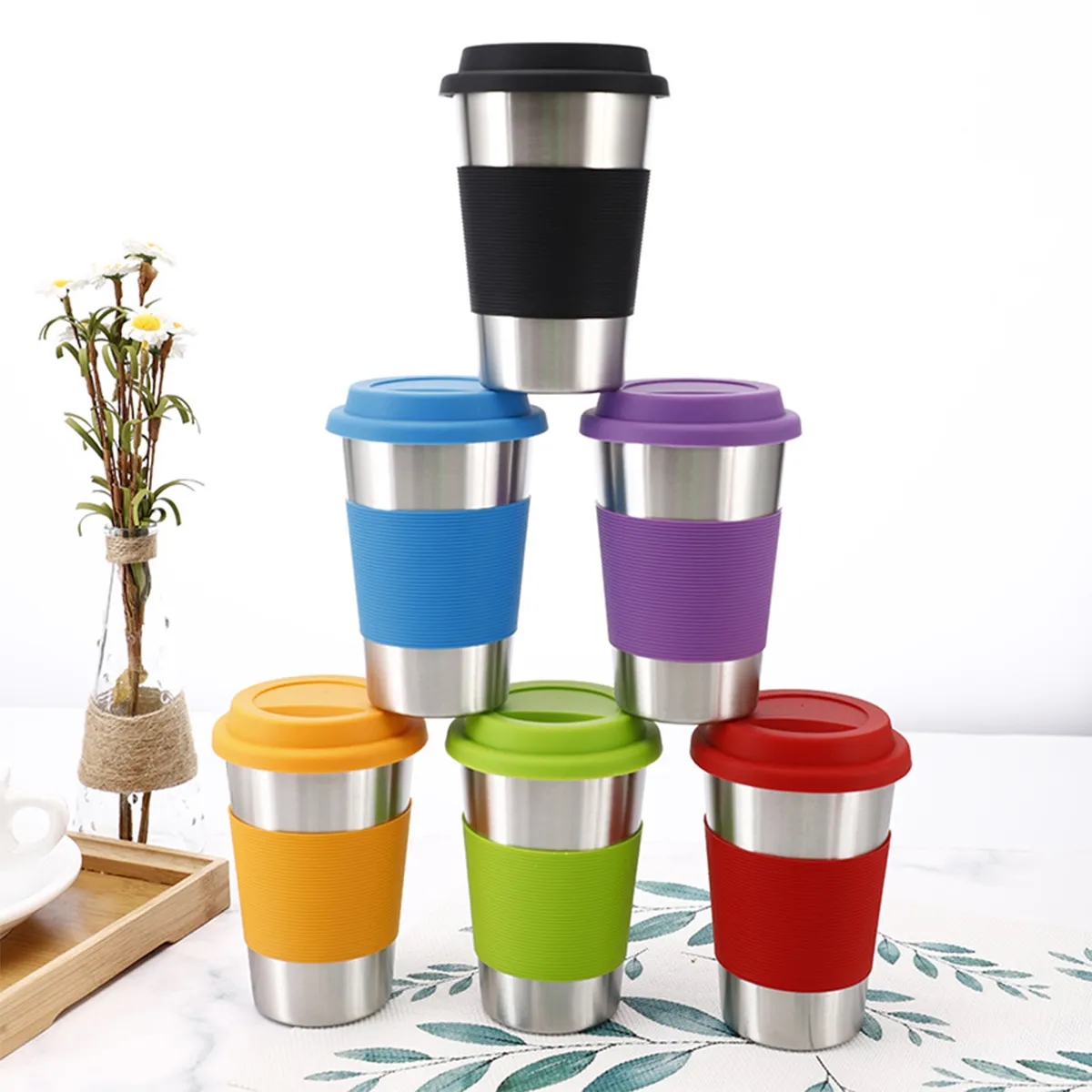 17 Oz. Stainless Steel Tumbler With Straw Cup Silicone Lid 2