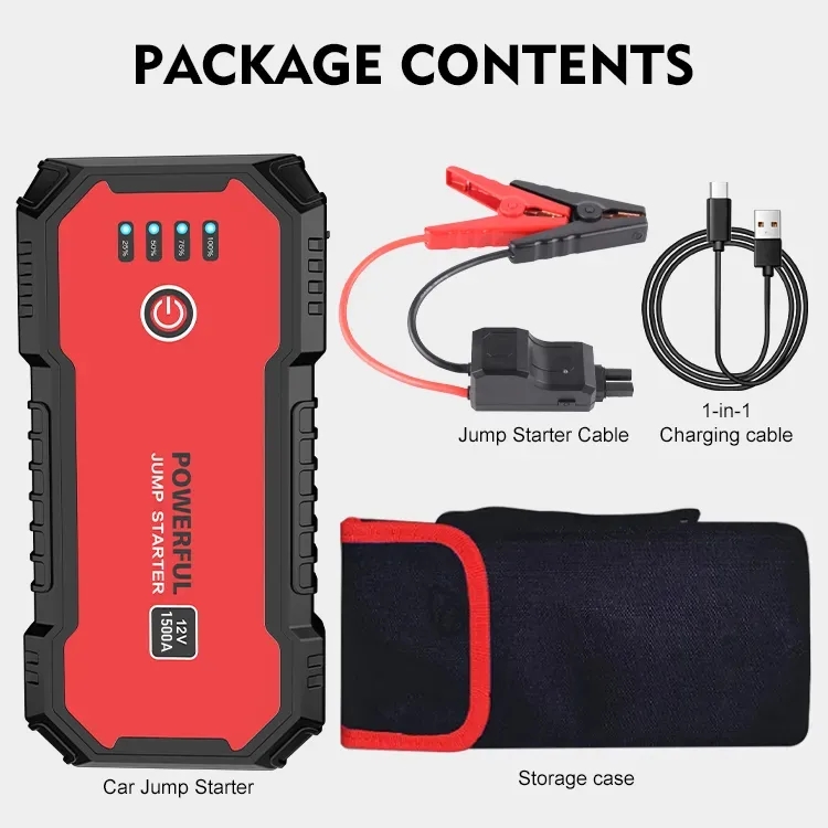 Multifunction12V Portable Car Jump Starter 1500A Peak 3
