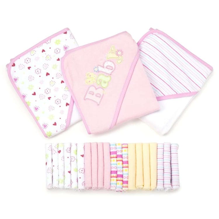 Baby Hooded Towels & Washcloths Sets - Pink Flowers 23-Piece Gift Set 2