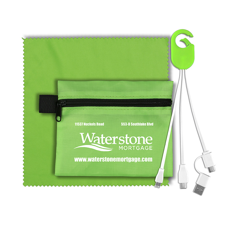 Mobile Tech Charging Cables In Zipper Pouch Components inserted into Polyester Zipper Pouch 16