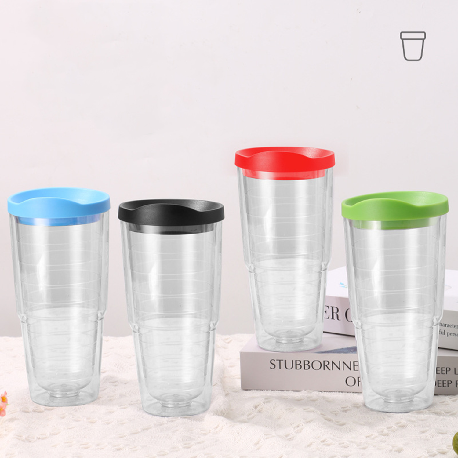 24Oz Double Wall Plastic Clear Insulated Tumbler 1