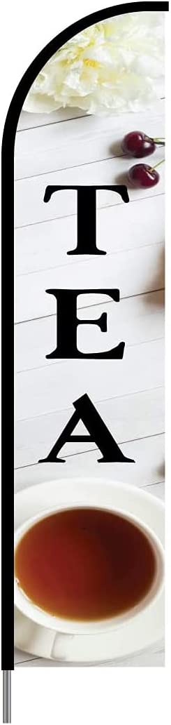 Tea Sign Feather Flag Swooper Banner Pole Kit Outdoor Business Advertising Display, 15ft 2